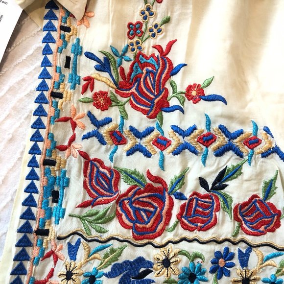 Scully Floral Embroidered Ivory Button Tunic Top - Picture 11 of 13